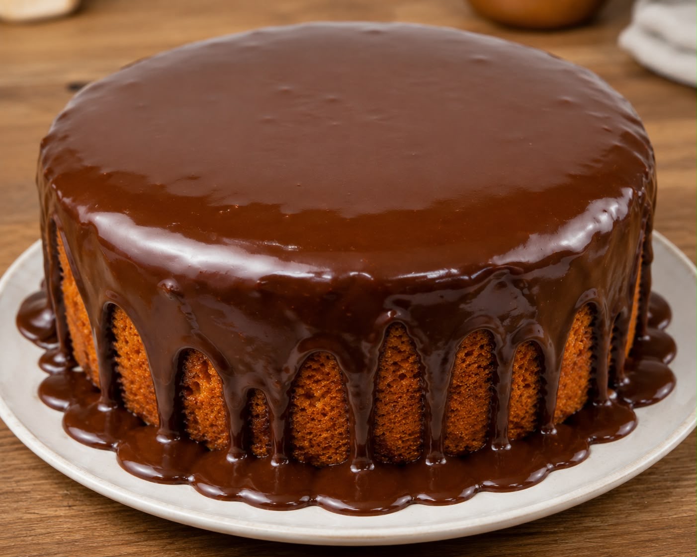Bolo de cenoura da Linha Transbordo com cobertura de chocolate